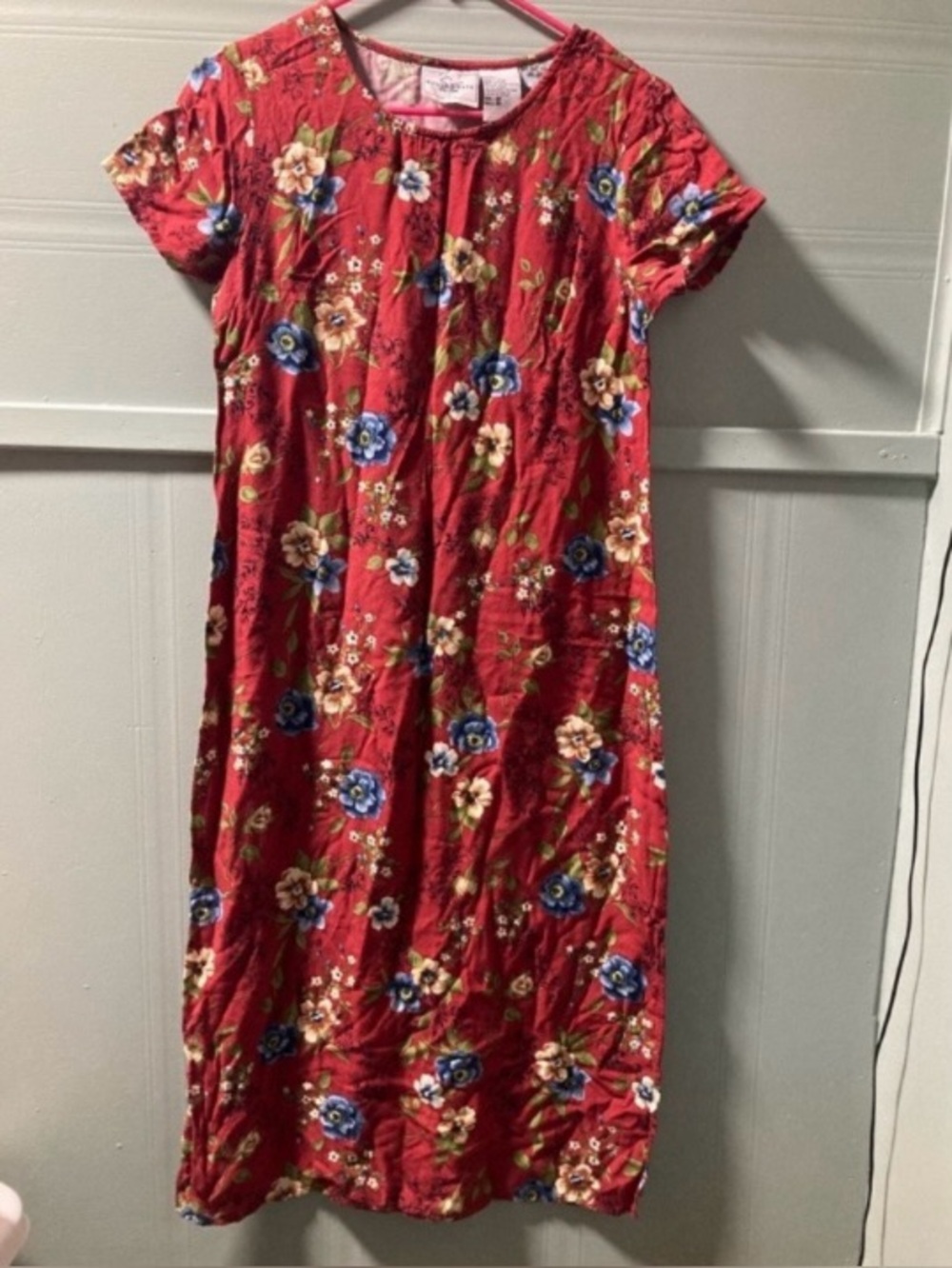 Studio Ease Women’s Red Floral Midi Dress with Short Sleeves 8 Petite